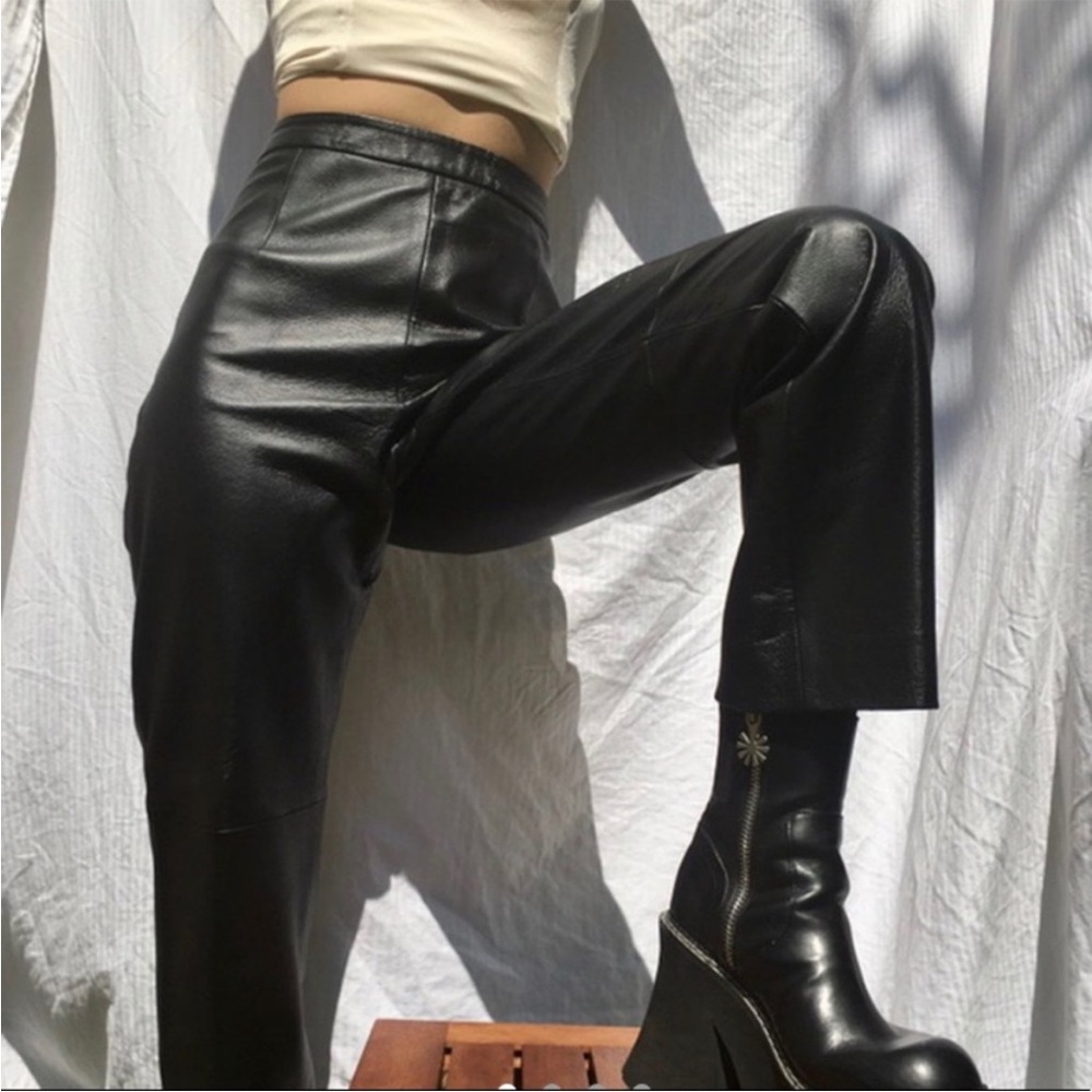 Vintage CLIO 100% Leather High Rise Straight Leg Pants – Black – Size 10